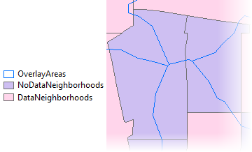 The overlay areas carve the neighborhoods with no data into pieces