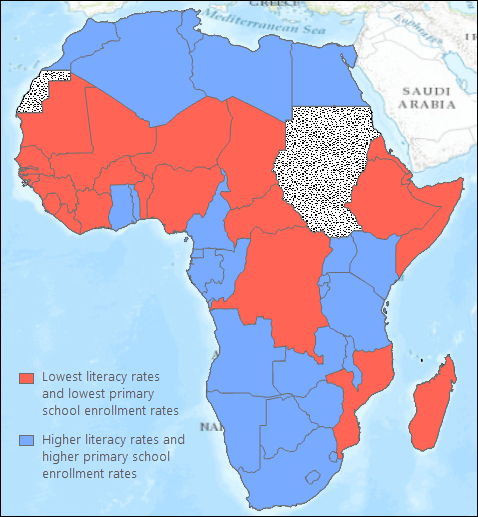 Groups based on literacy rates and primary school enrollment