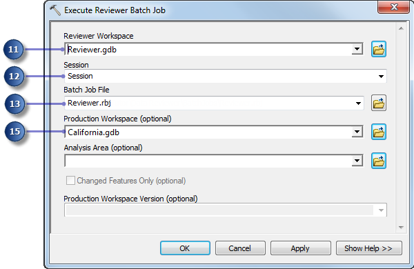 Execute Batch Job dialog box with parameter values