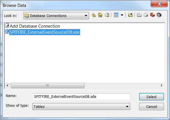 Browse Data dialog box with external event database connection file