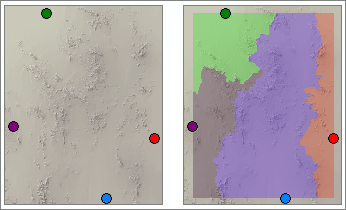 Path allocation takes a travel cost and terrain into account when measuring distance.