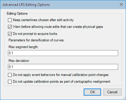 Advanced LRS Editing Options dialog box