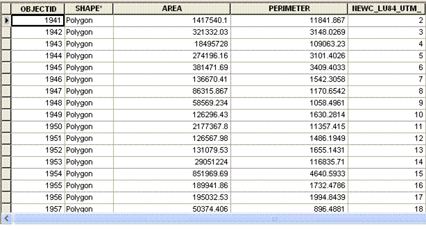 Feature classes stored as a table. Each row holds a feature.