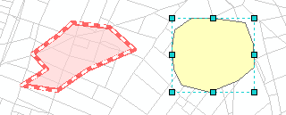 La nueva forma y la ubicación del polígono se crean mediante la barra de herramientas Dibujo.