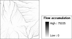 Surface d'accumulation de flux dérivée d'un raster de circulation de flux