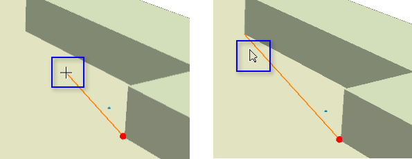 В среде редактирования 3D курсор меняет форму на прозрачную стрелку, когда вы собираетесь произвести замыкание на новый элемент.