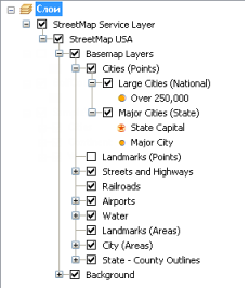 Пример картографического сервиса ArcGIS в таблице содержания