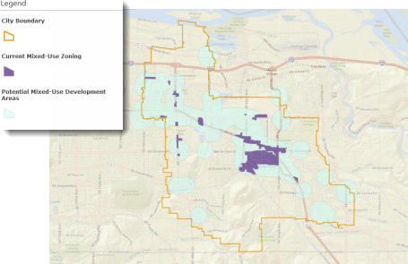 Potential development areas and mixed-use zoning Potential development areas and mixed-use zoning