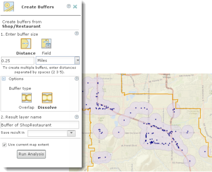 Buffer a quarter-mile buffer around the selected businesses Buffer a quarter-mile buffer around the selected businesses