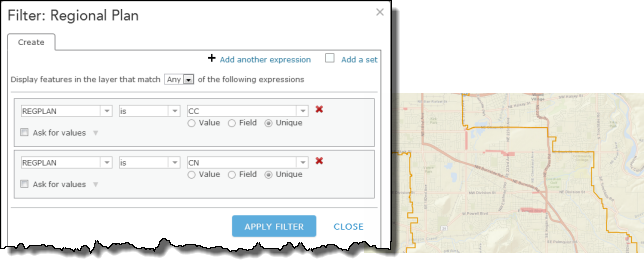 Filter the regional plan layer to select neighborhood commercial districts Filter the regional plan layer to select neighborhood commercial districts