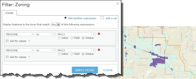 Filter the zoning layer to select the mixed-use zones Filter the zoning layer to select the mixed-use zones