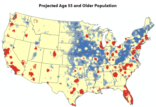 Projected age 55+ hot spot map Projected age 55+ hot spot map
