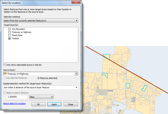 Select By Location dialog box Select By Location dialog box