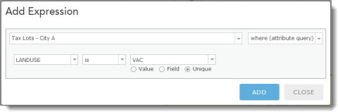 Filter dialog box to find vacant tax lots Filter dialog box to find vacant tax lots