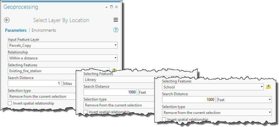 Input parameters for select layer by location