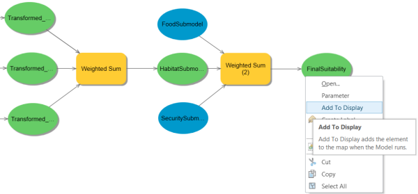 Adding the results from the Weighted Sum tool (that adds the submodels) to the display