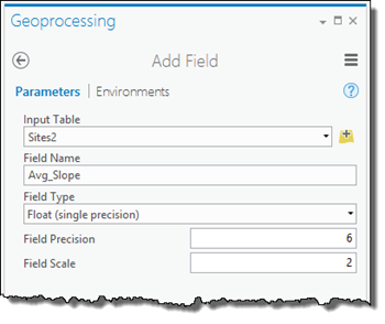 Add Field dialog box to store the slope values