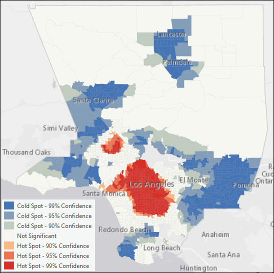 Hot spot map for Los Angeles County Resident densities