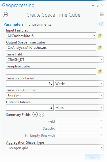 Create Space Time Cube tool parameters