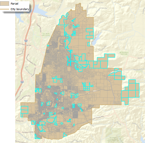 Map showing parcels within the city limits that meet the criteria