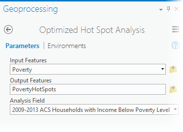 Tool parameter settings to create the poverty hot spot map