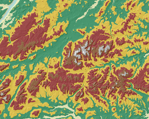 The Elevation raster displayed over a Hillshade raster