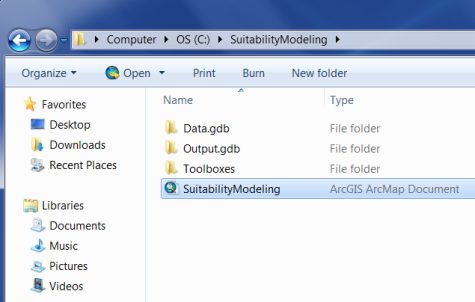 Opening the SuitabilityModeling map document