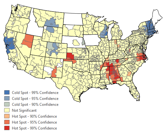 Hot Spot Analysis of average interest rates