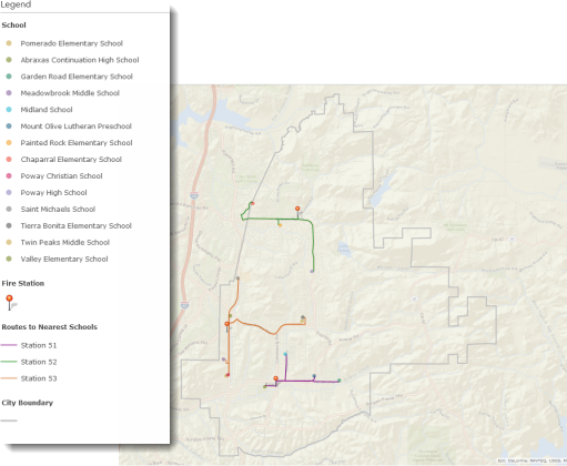 Map showing the the routes from school to fire station