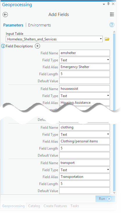 Adding services fields to the shelters data layer