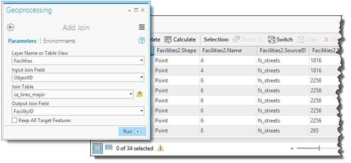 Add Join dialog box to join the facilities to the roads