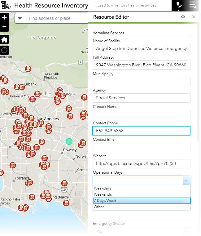 Editing facility data in the Health Resource Inventory application