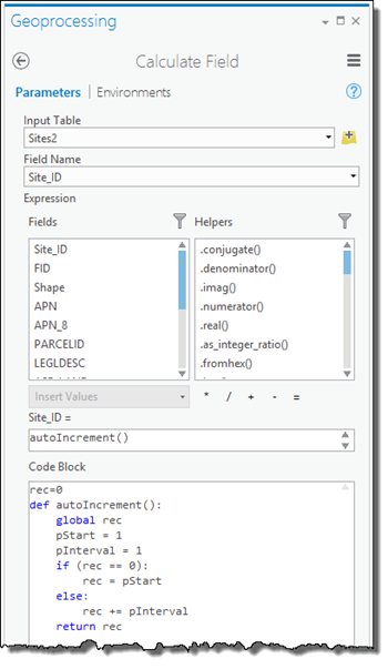 Adding the code block to the Calculate Field dialog box