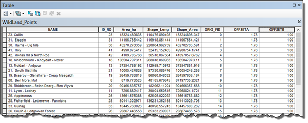 The OFFSETA and OFFSETB fields populated with height values