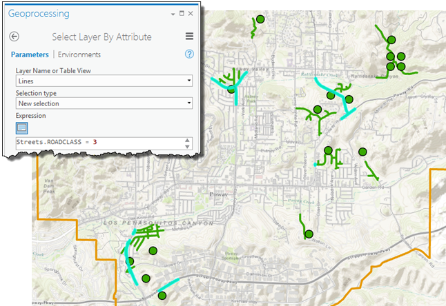 Parameters to select the major roads