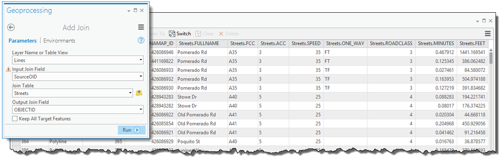 Using Add Join to link the service area lines to the streets