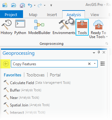 Search for tools from the Geoprocessing pane.