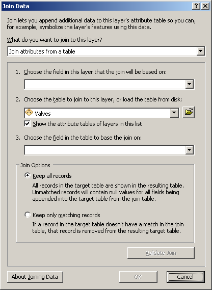 Sample Join Data dialog box - initial content