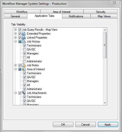 Application Tabs settings