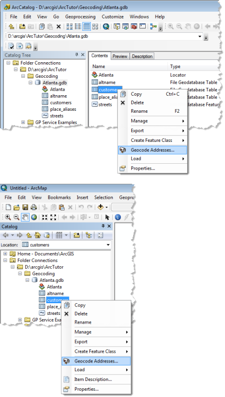 Arbeiten mit der Geokodierung in ArcCatalog oder im Fenster "Katalog" in ArcMap