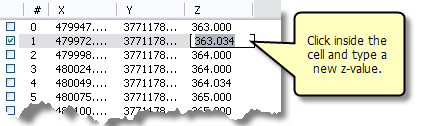 Bearbeiten des ausgewählten Stützpunktes durch Klicken in die Tabelle "Eigenschaften der Editierskizze"