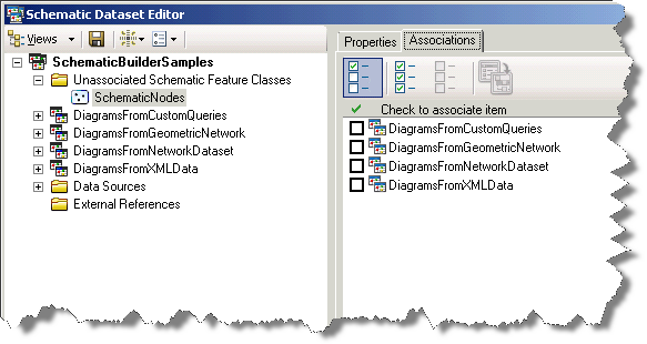 Associations tab related to a non associated schematic feature class