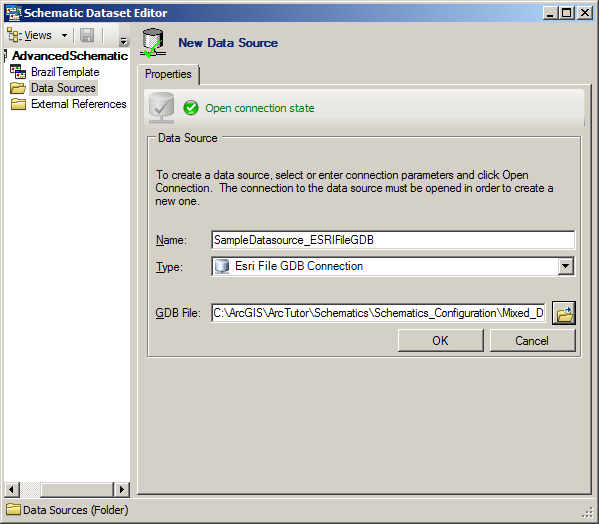 Properties tab for an ESRI File GDB Connection data source - final content