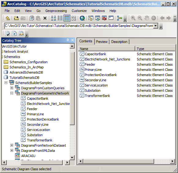 Schematic feature classes under a diagram class item