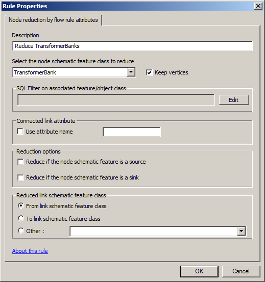 Node Reduction By Flow rule properties page specified to reduce the TransformerBanks