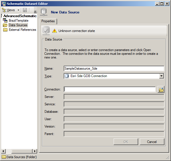 ESRI Sde GDB Connection data source - Properties tab, initial content