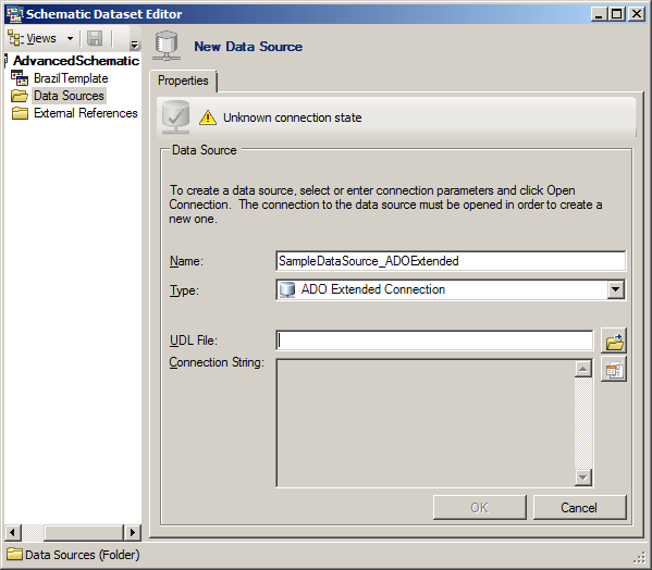 Properties tab for an ADO Extended Connection data source - initial content