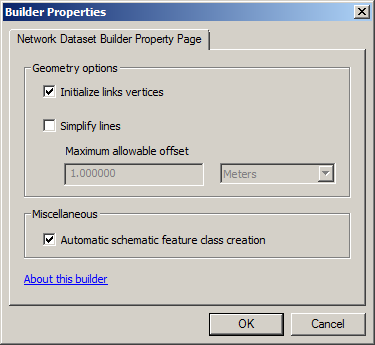 Network Dataset Builder Property page default state