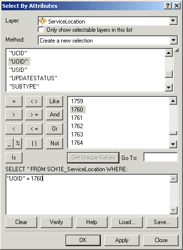 Select By Attribute—ServiceLocation 1760