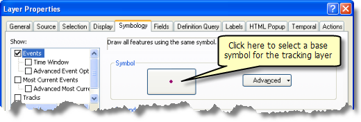 Klicken Sie auf die große Schaltfläche, um das Basissymbol für den Tracking-Layer festzulegen.